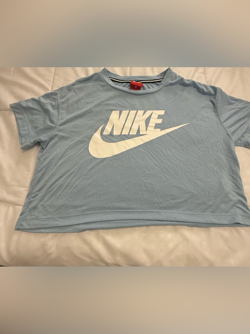 Nike Sky Blue Crewneck Cropped Tee with White and Black Trim